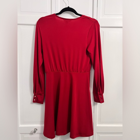 Red Long Sleeve Mini Dress - Picture 4 of 4